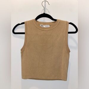 Zara high neck crop top - tan - size M.